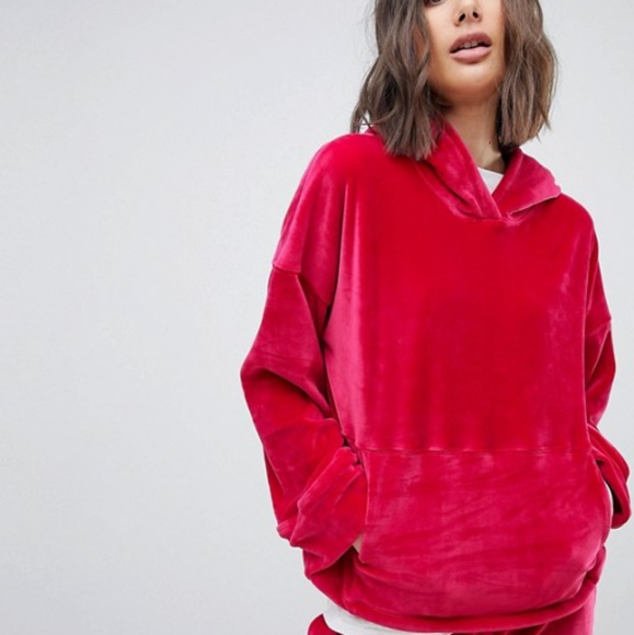 NEW Free People cherry red hoodie plush velour S - Picture 2 of 8
